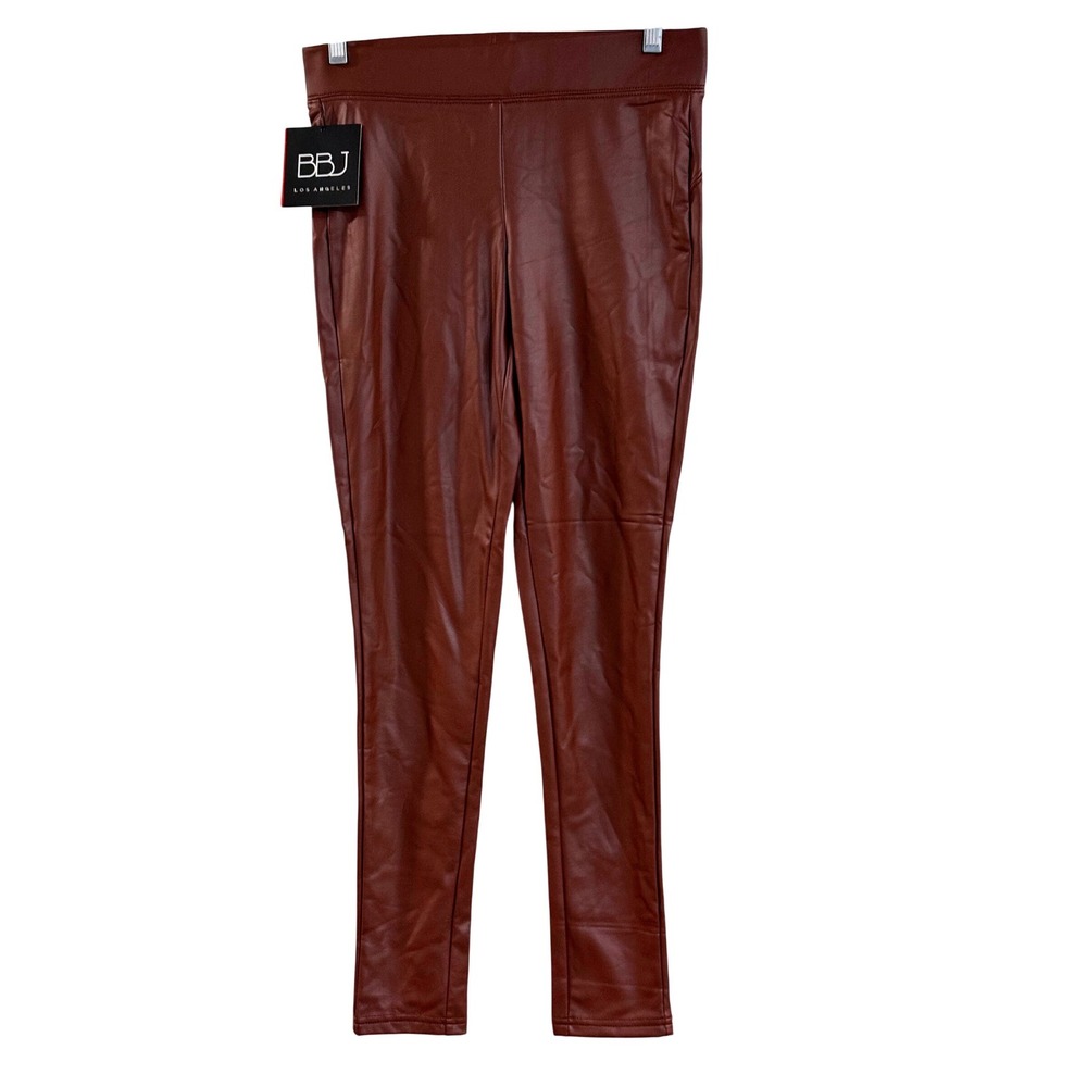 BBJ Los Angeles Womens Faux Leather Leggings Cognac Brown High Rise Slim Pants M
